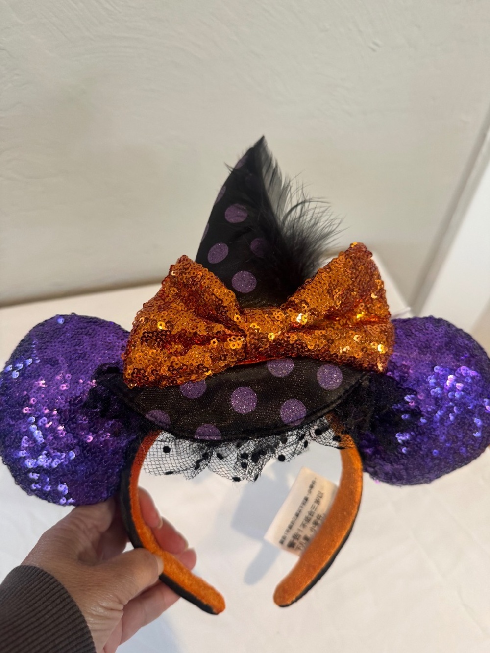 NWT Disney Parks Halloween Minnie Mouse Sequined Witch Ears Headband